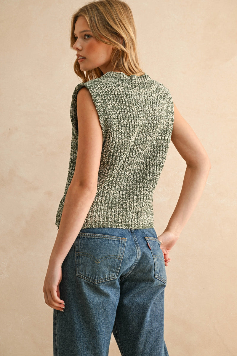 Two Tone Chenille Vest in Olive and White by Miou Muse