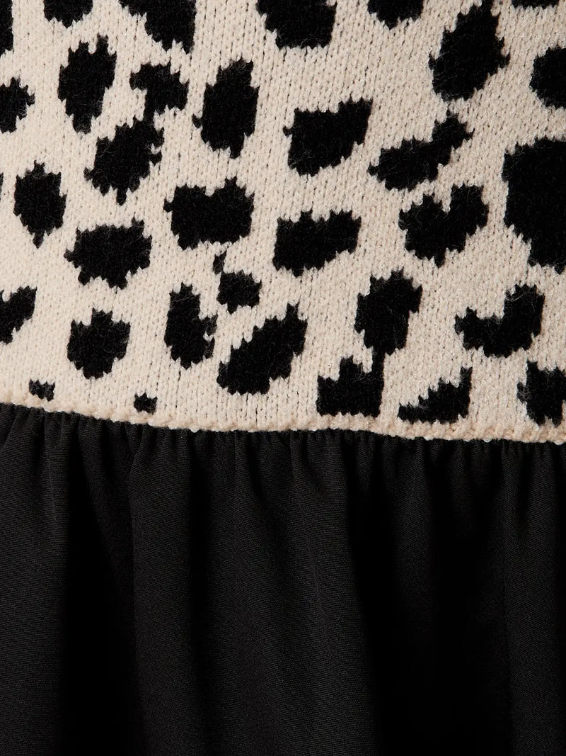 Gracie Boat Neck Animal Graphic Woven and Knit Mix Mini Dress