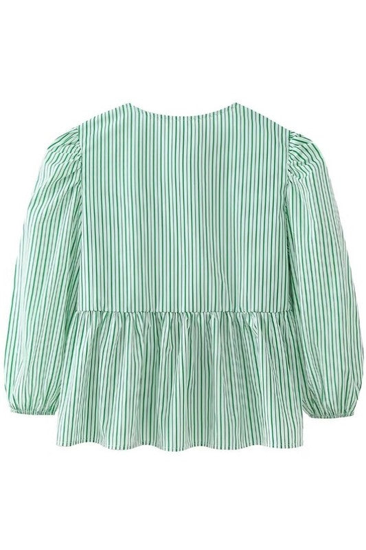 Polly Striped Round Neck Bow Blouse