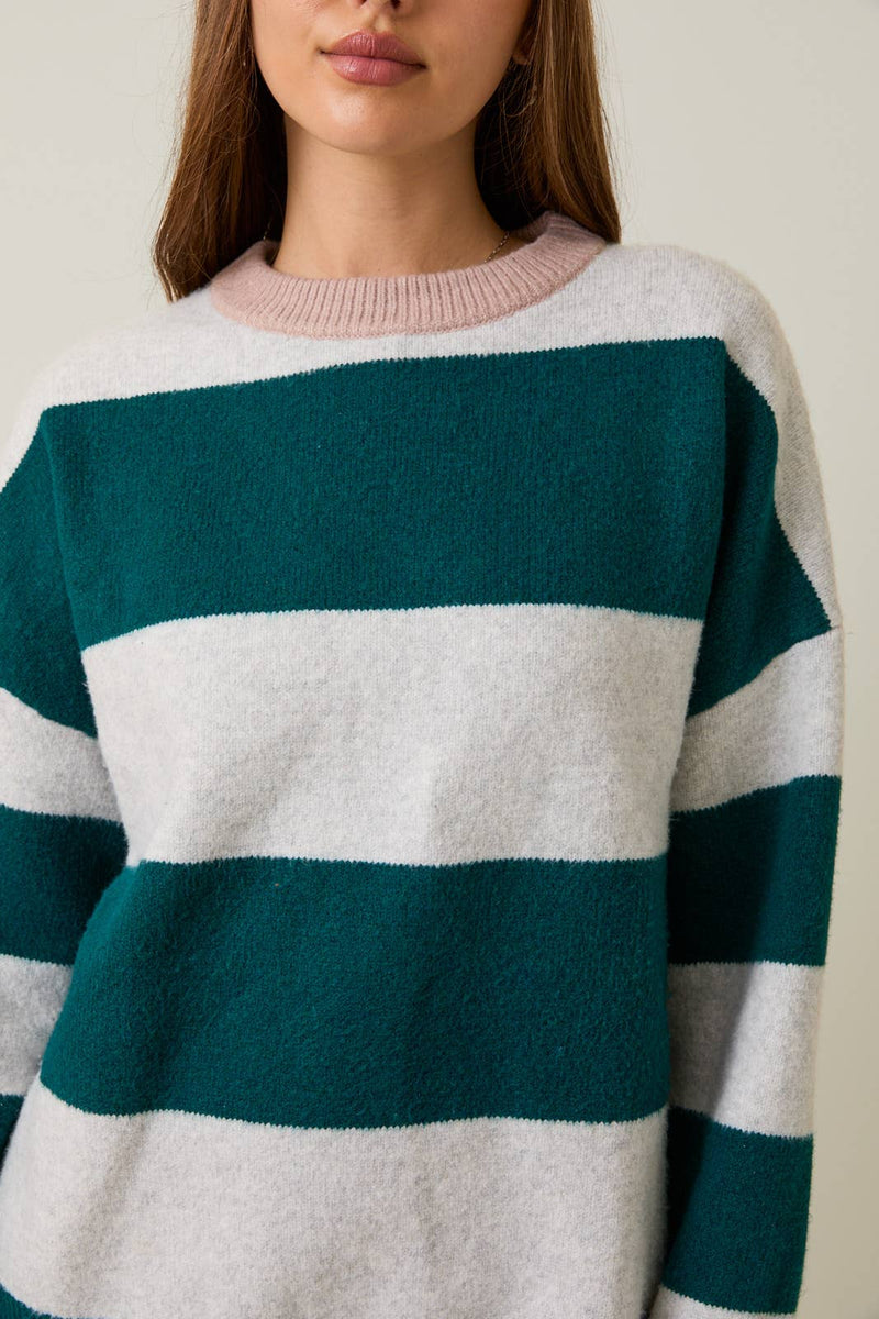 Kristen Long Sleeve Crew Neck Stripe Sweater