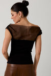 Harley Mesh & Ponti Mix Drape Top in Black