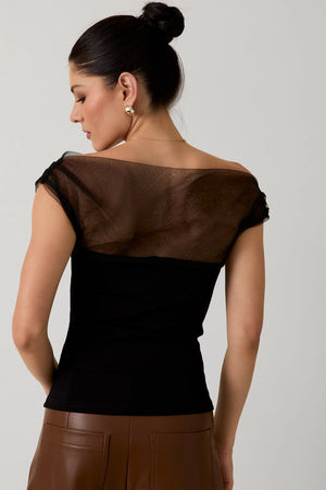 Harley Mesh & Ponti Mix Drape Top in Black