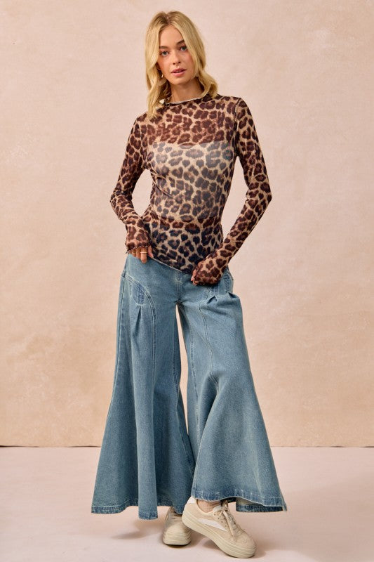 Rachel Mesh Leopard Print Top