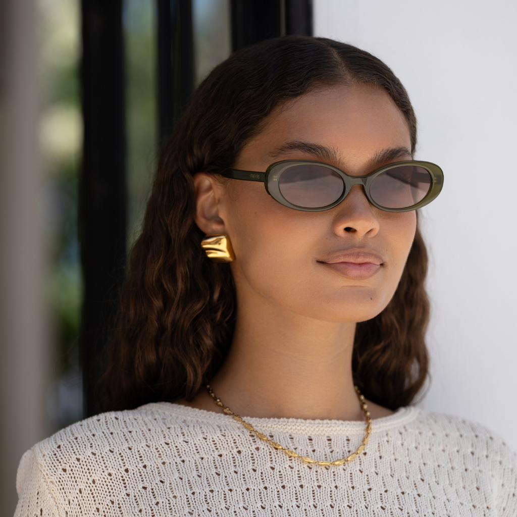 Freyrs Eyewear Mimi Acetate Oval Sunglasses in Olive