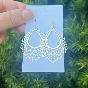 Gold Filigree Metal Teardrop Earrings