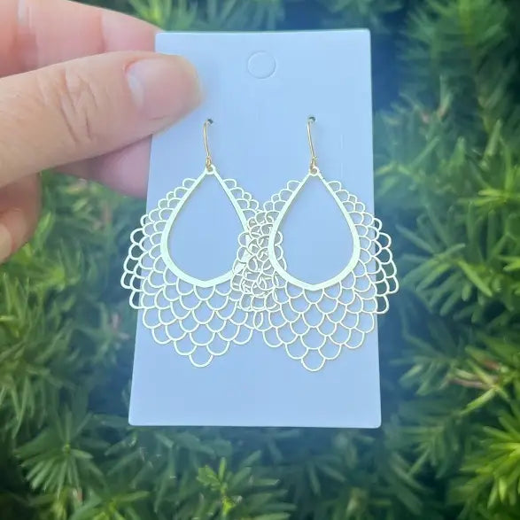 Gold Filigree Metal Teardrop Earrings