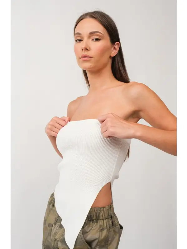 Ariella Asymmetrical Knit Tube Top Medium Ariella Asymmetrical Knit Tube Top Medium