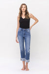 Sensible High Rise Straight With Cuff Jeans by Flying Monkey