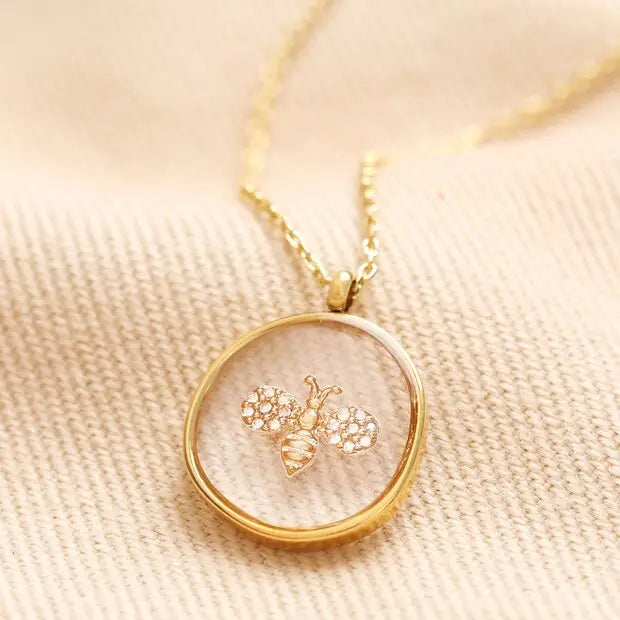 Gold Resin Bee Pendant Necklace