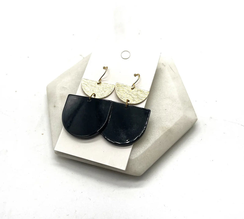 Black and Gold Double Deco Acrylic Statement Earrings