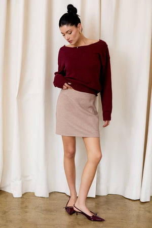 Rita Back Lace Trim Long Sleeve Sweater in Wine