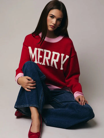 Holly Loose Gauge Knit Sweater With Bow Tie Closure in Black