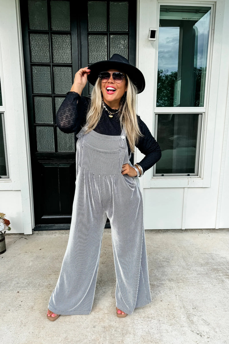 Karli Boho Overalls in Two Tone Black