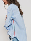 Rachel Striped Twill Detail Button Down Top