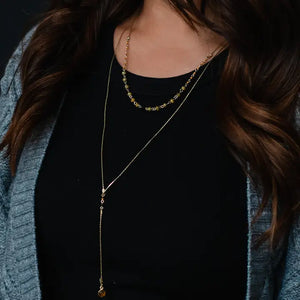 Gold Double Layer Lariat Necklace