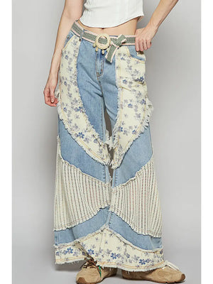 Tracie Floral Print Crochet Casual Jeans by POL