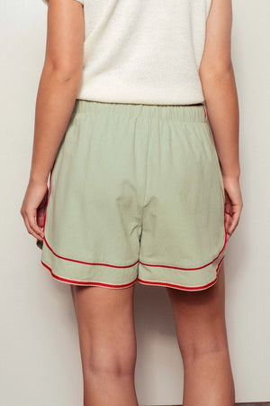 Sage Embroidered Floral Drawstring Shorts
