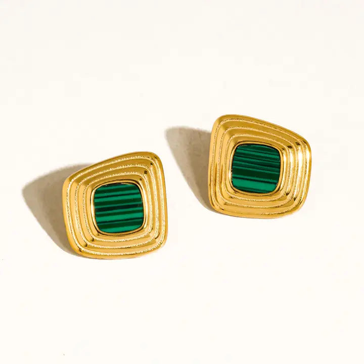 Solenne 18K Gold Non-Tarnish Enamel Square Earrings