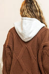 Rhombus Pattern Sweater with Attached Knit Hoodie