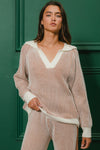 Hazel Two Tone Ribbed Collared Sweater and Pant Set