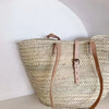 Handmade Moroccan Straw Basket Bag with Leather Straps