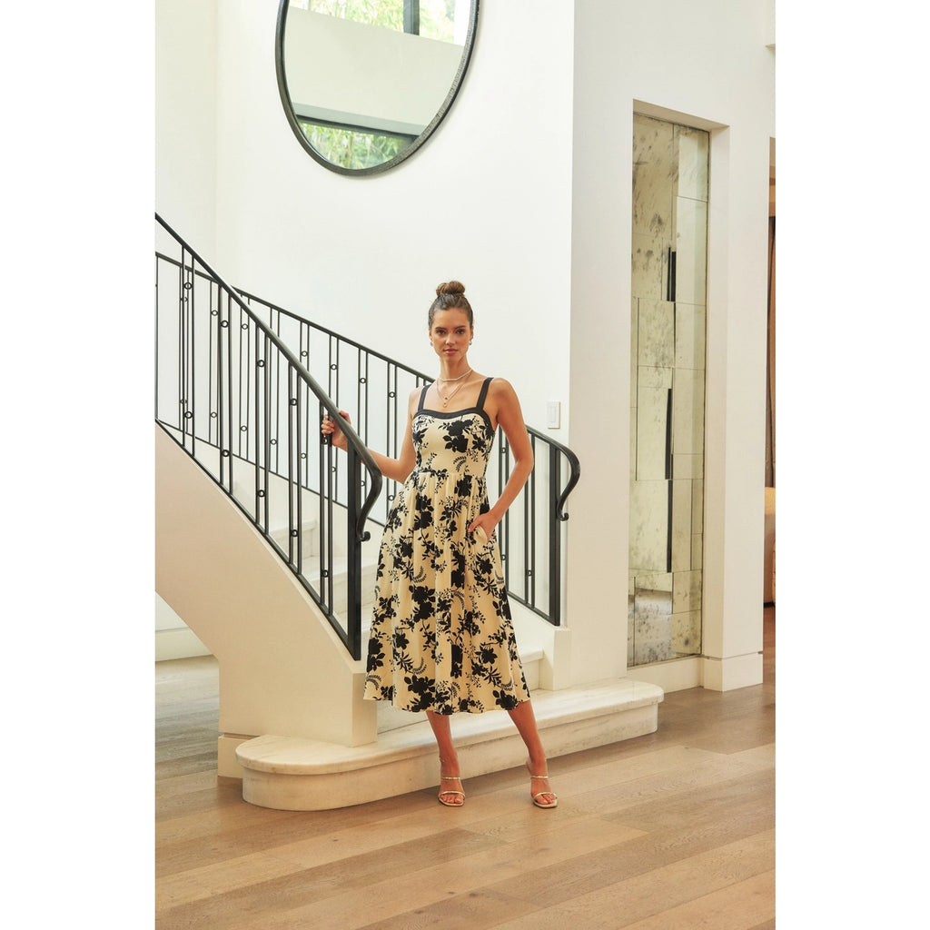 Bethany Floral Print Jacquard Midi Dress With Pockets by In February