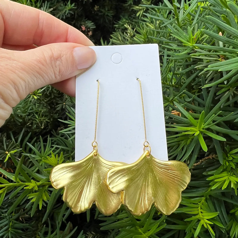 Gold Ginkgo Leaf Statement Earrings