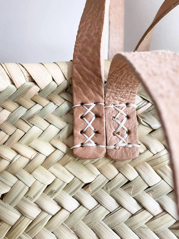 Handmade French Market Straw Bag With Leather Handles