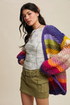 Ellie Rainbow Crochet Open Cardigan in Rainbow Multi