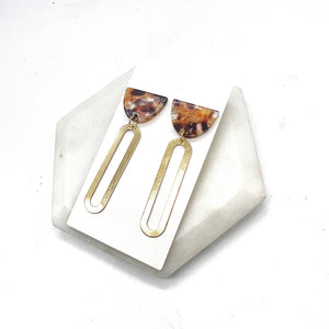 Brown Swirl Acrylic and Metal Handmade Earrings