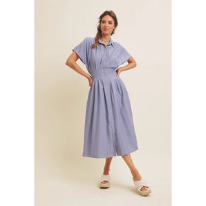 Marta Pleated Waist Button Down Flare Midi Dress In February