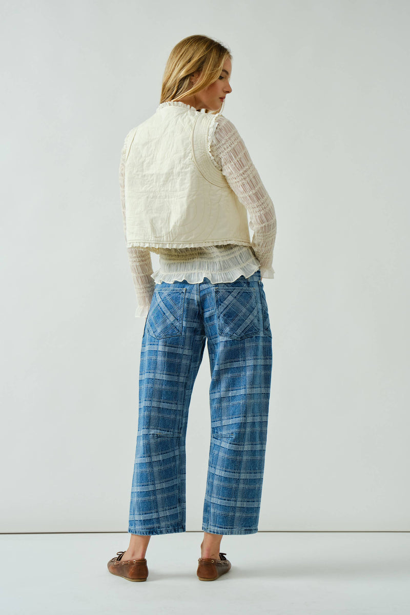 Aaron & Amber Plaid Barrel Jean With Belt