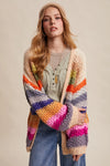 Evelyn Rainbow Crochet Open Cardigan in Cream Multi