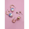 Blue Ceramic Porcelain Trio Huggie Hoop Earrings