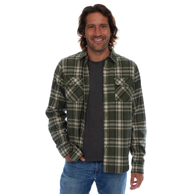 Jake Long Sleeve Flannel Plaid in Dark Olive