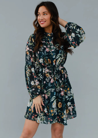 Cathleen Dusty Blue Floral Dress by Panache Apparel