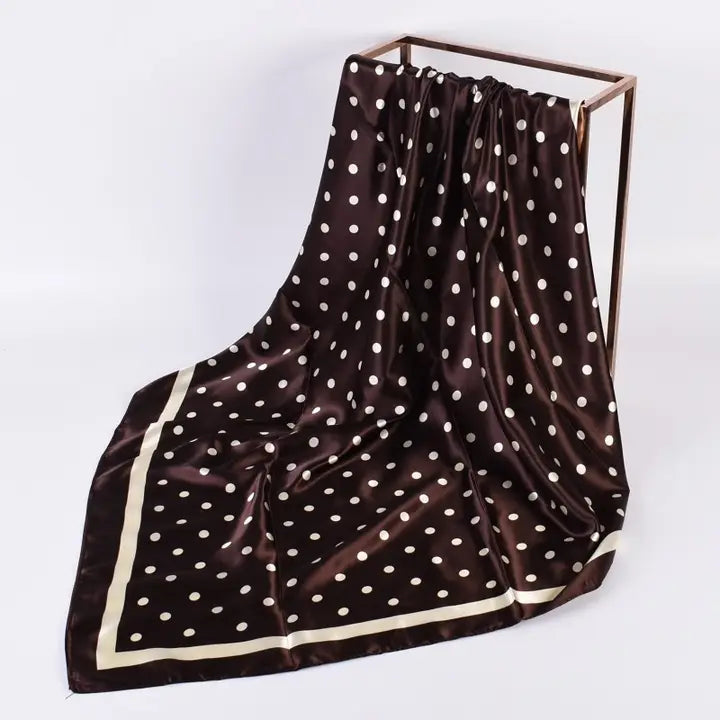 Dotty Large Polka Dot Print Bandana Scarf in Brown, Ivory or Wine
