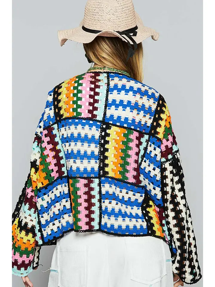 Jenna Crochet Weave Open Front Cardigan by POL