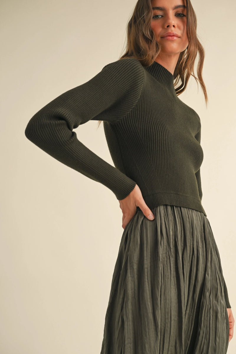 Cameron Sweater Combo Woven Dress by Miou Muse