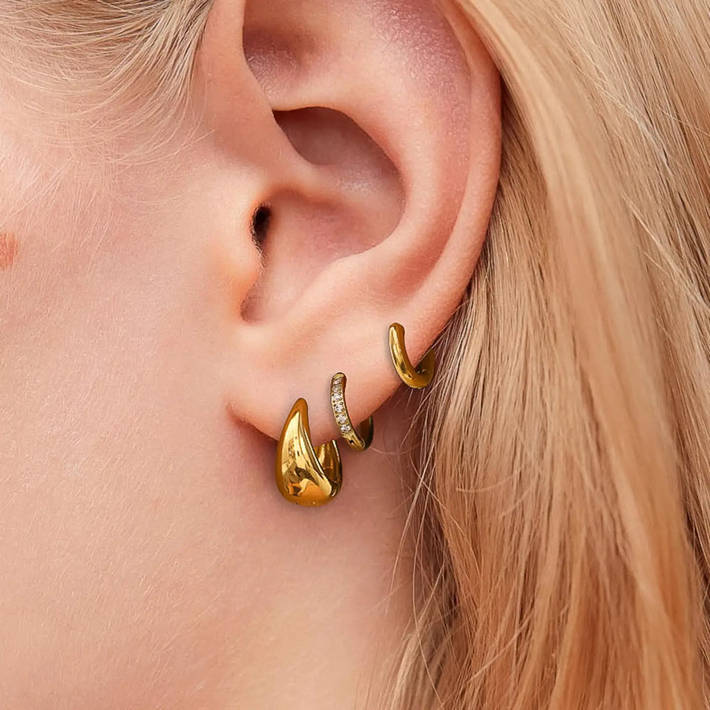 Rayon 18K Gold Non-Tarnish Glam Hoop Earring Set of 3