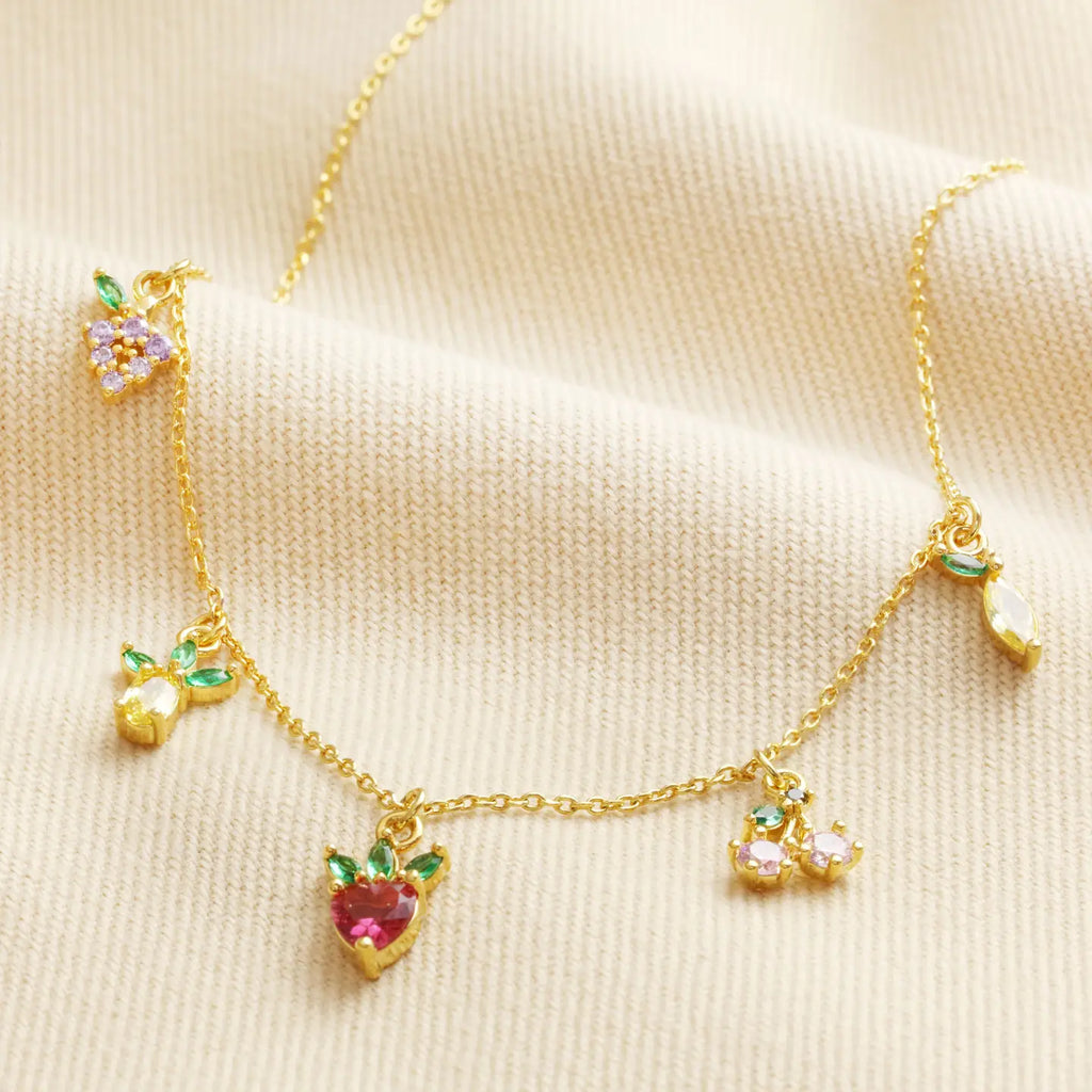 Crystal Fruit Charm Necklace in Gold