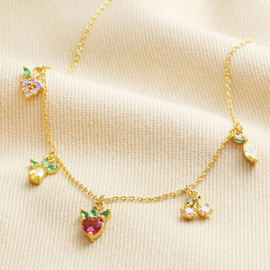 Crystal Fruit Charm Necklace in Gold