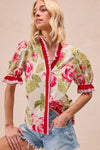 Betsy Tie Front Contrast Sheer Long Sleeve Blouse