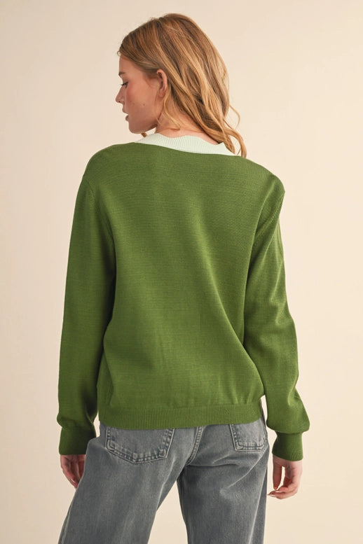 Esme Scalloped Sweater Cardigan in Moss Blue