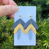 Navy Mustard Lily Acrylic Statement Earrings Handmade