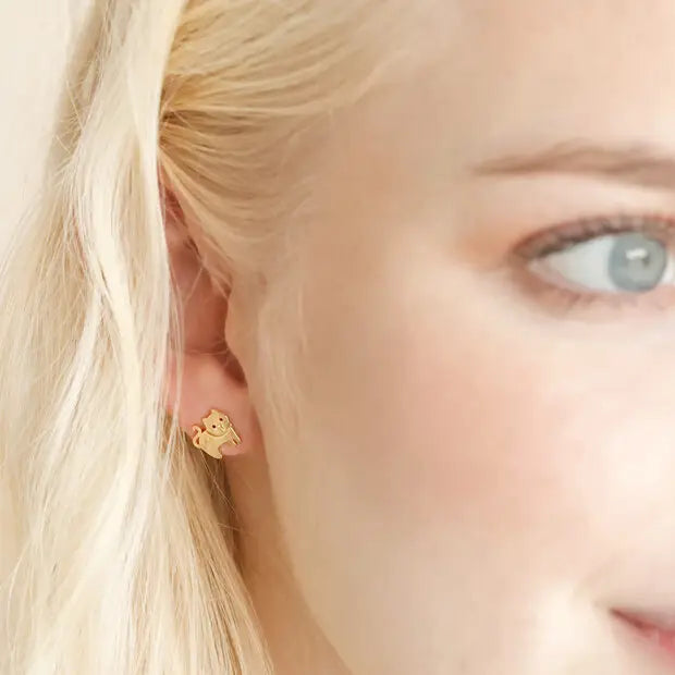 Cat and Kitten Stud Earrings in Gold