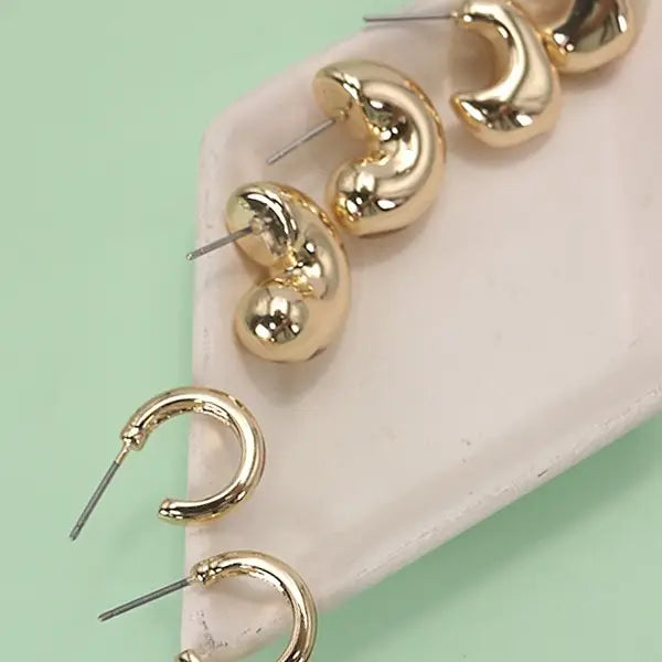 Bubble Hoop Huggie Trio Earrings in Gold