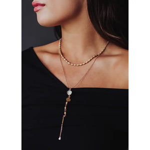 Gold & Beaded Layered Lariat Necklace