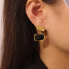 Cuvee 18K Gold Black Square Dangle Earring