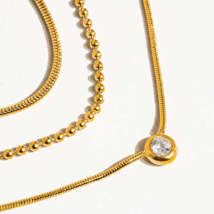 Paulette 18K Tri-layer CZ Chain Necklace